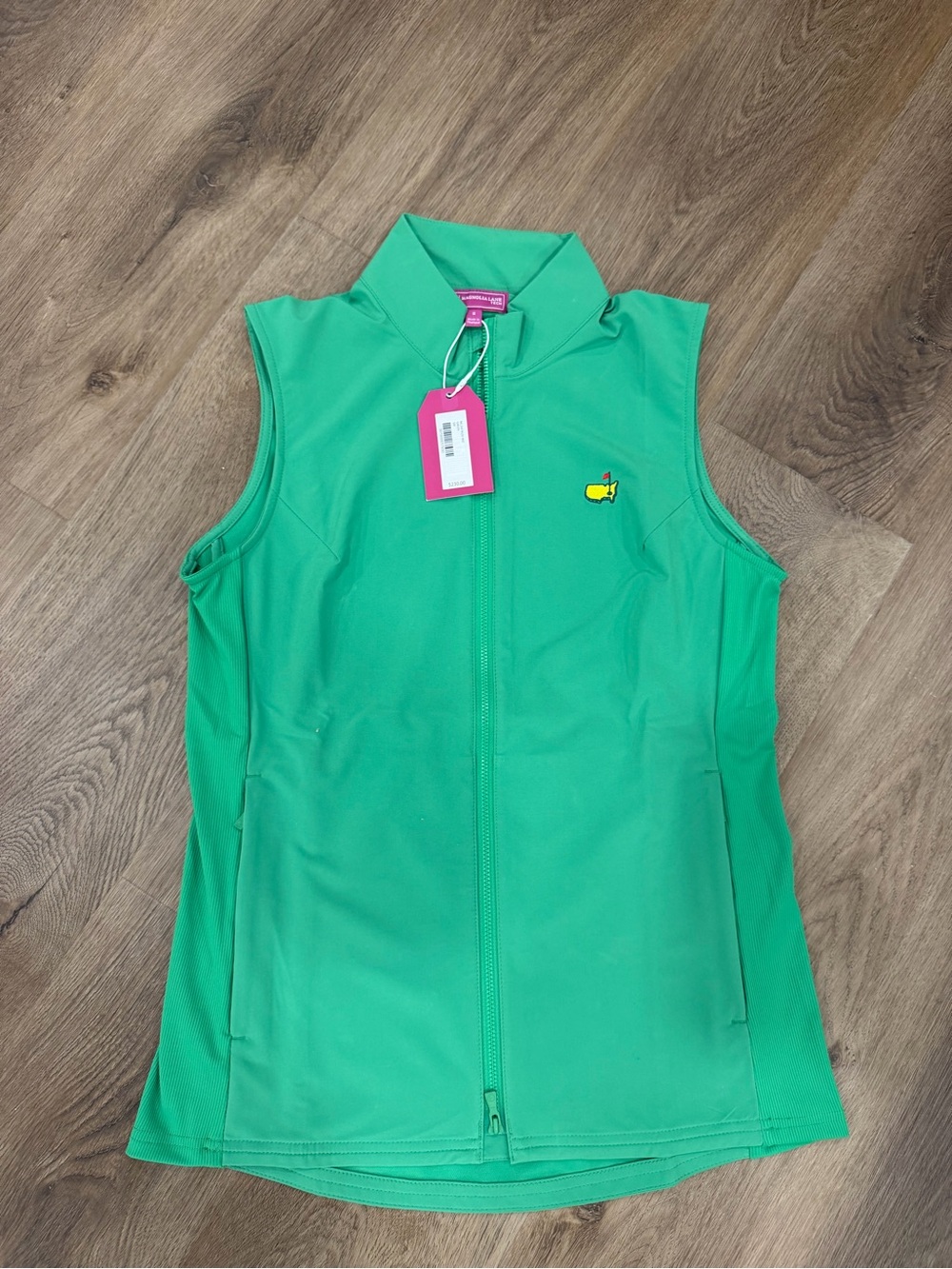 Masters Magnolia Lane Tech Green Sleeveless Zip Vest with Yellow Logo